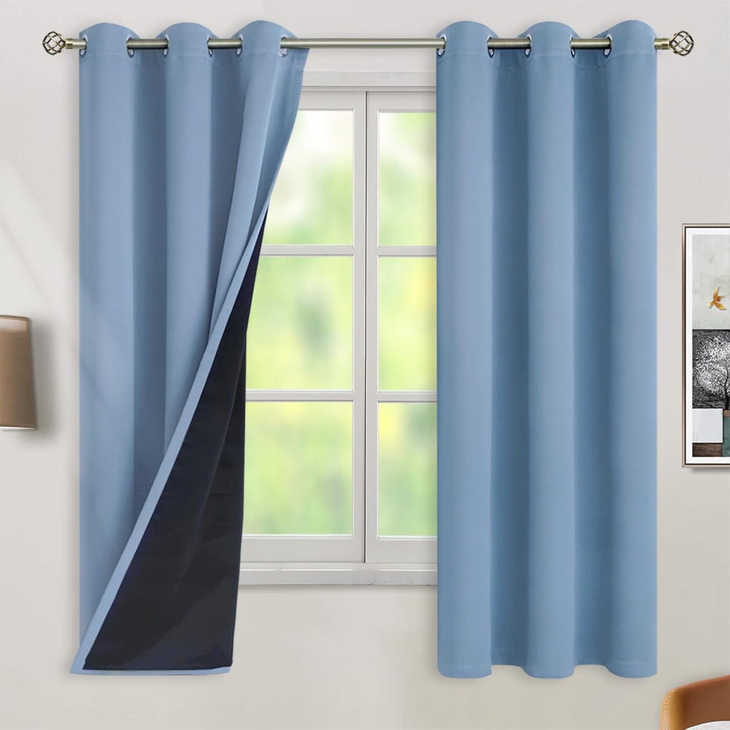 BGment Thermal Insulated 100% Blackout Curtains for Bedroom with Black Liner, Double Layer Full Room Darkening Noise Reducing Grommet Curta…