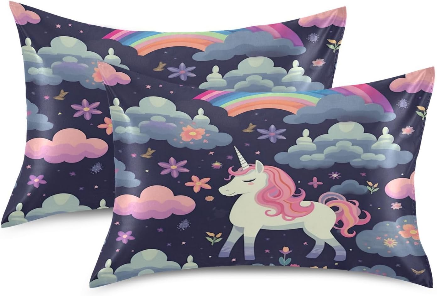 YETTASBIN Unicorns Satin Pillowcase, Soft Breathable Silk Pillow Case with Envelope Closure for Hair and Skin, Standard Size 26 x 20 Inch