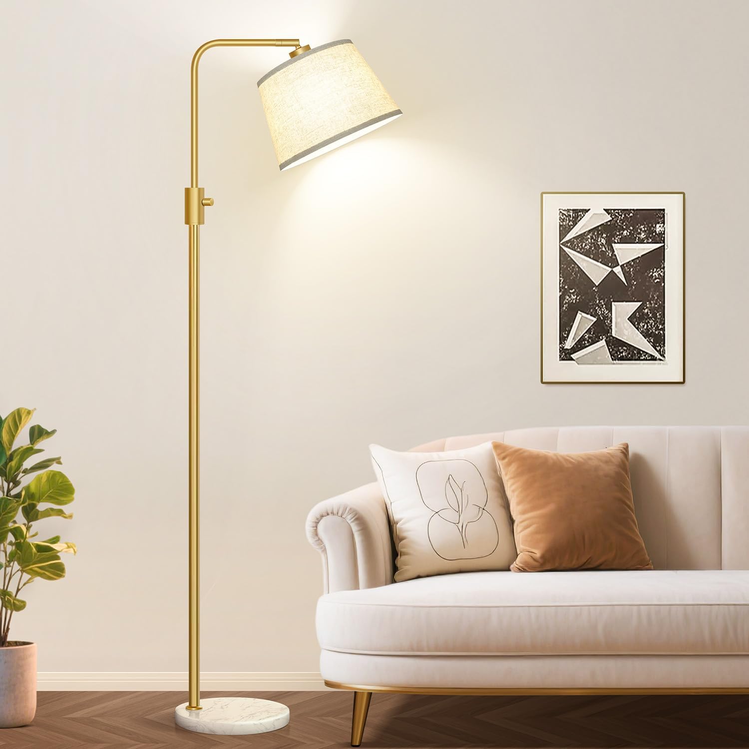 Nintiue Dimmable Gold Floor Lamp, 1000 LM LED Edison Bulb Included, Arc Floor Lamps for Living Room with Marble Base, Modern Standing…