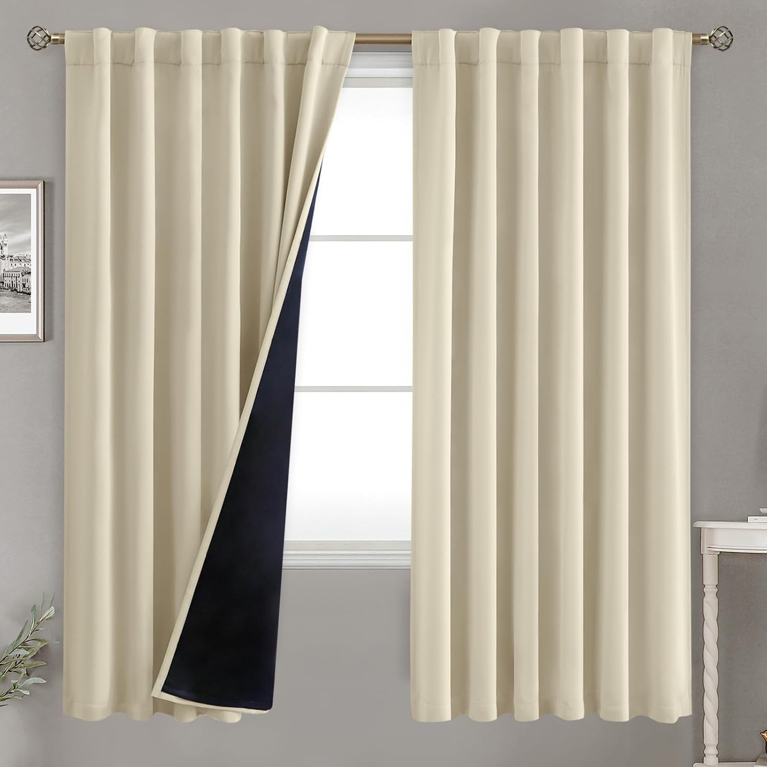 BGment Beige Full Blackout Curtains with Thermal Insulation Liner Curtains 72 Inches Long, Rod Pocket and Back Tab Double Layer Room…