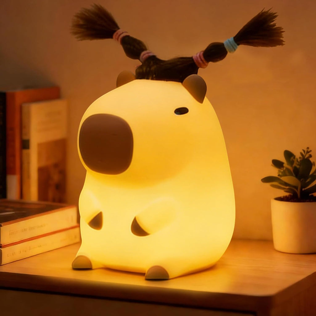 FAMIDUO-BrightenYourLife Cute Capybara Night Light with DIY Hairstyle, Squishy Silicone Lamp, Nursery Nightlight for Kids, Rechargeable Tou…