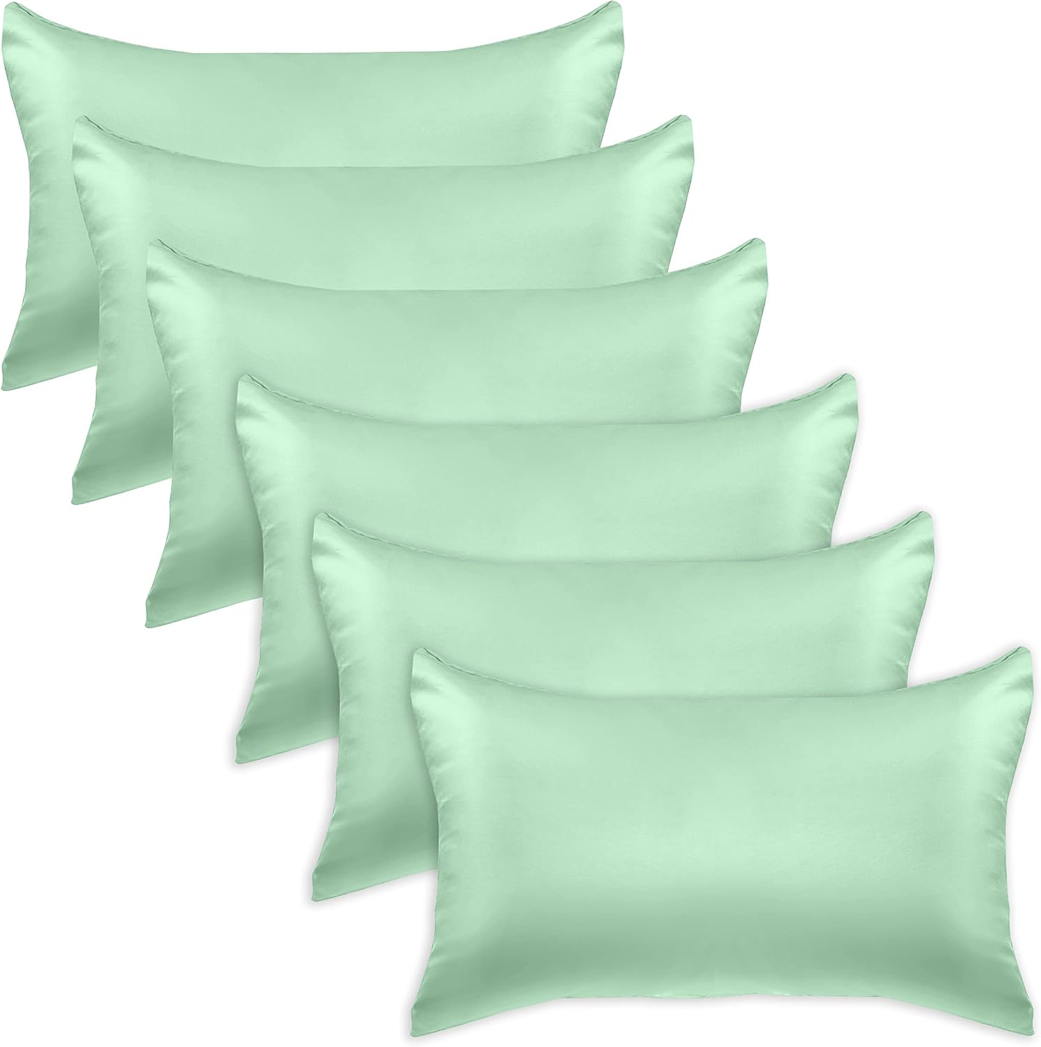 Elegantcomfort Elegant Comfort 6-Pack Cooling Viscose Satin Pillowcase Set with Hidden Zipper Closure, Silky Smooth for Hair and fabric…