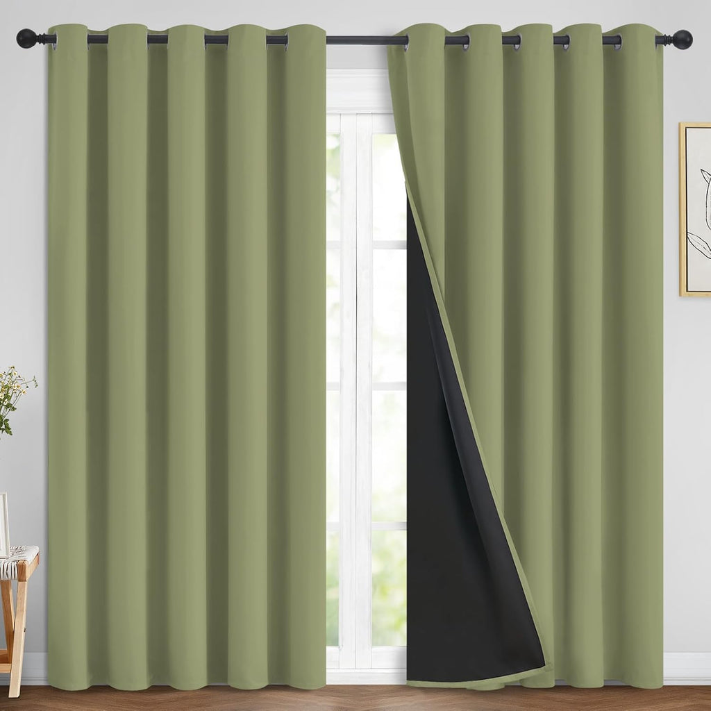 Yakamok 100% Blackout Window Curtain Panels, Heat and Full Light Blocking Drapes with Black Liner for Nursery, Thermal Insulated Draperies (…