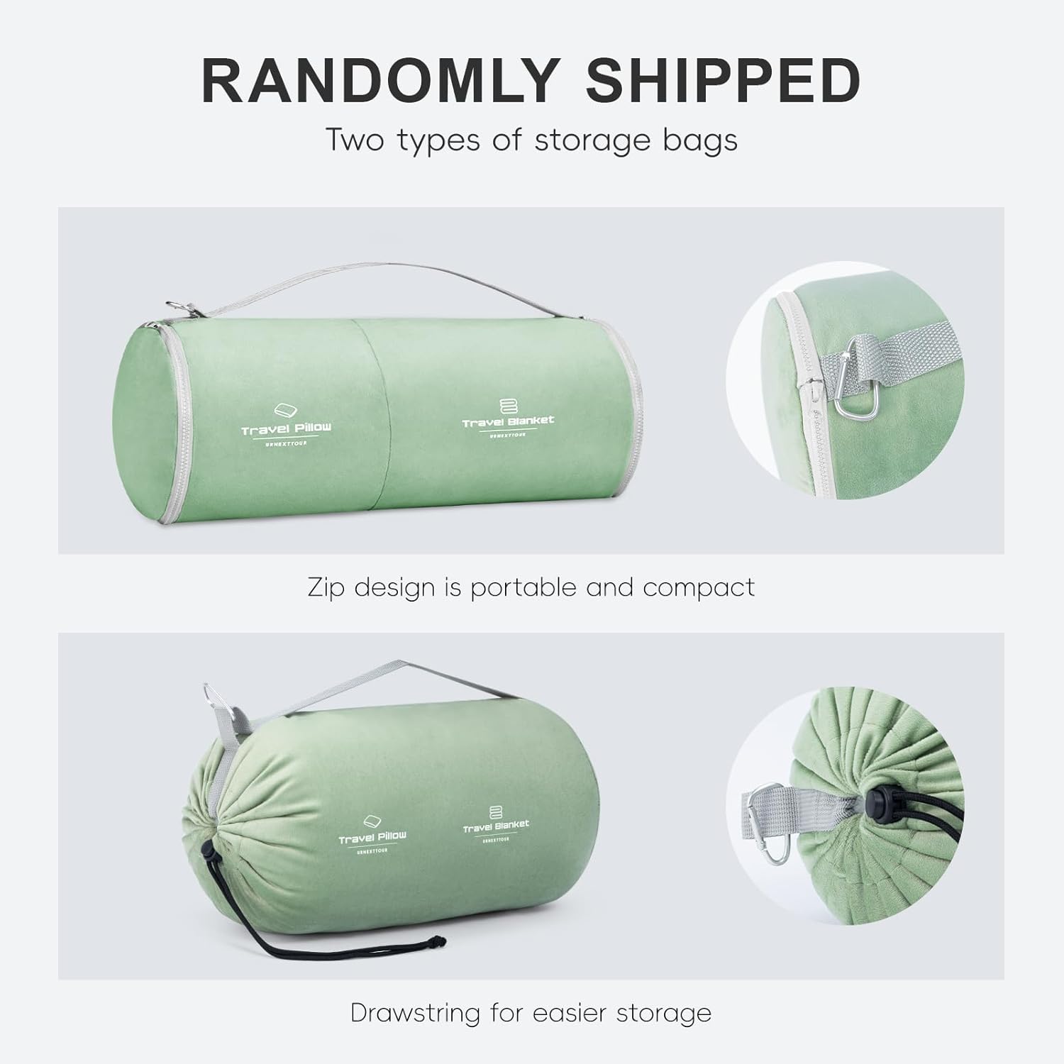 urnexttour Travel Pillow and Blanket Set Neck Pillows Soft Blankets with Sleep Mask Travel Essentials for Airplane Car Memory Foam Sage…