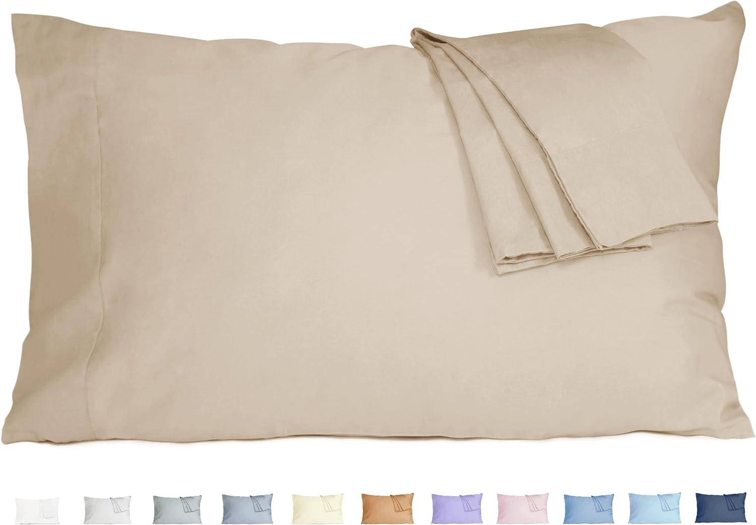 Homtec Pillow Cases, King Size Cotton Percale Weave Pillowcases, Pre-Shrunk Breathable and Hypoallergenic Pillowcases, Set of 2 (2 Piece Ki…