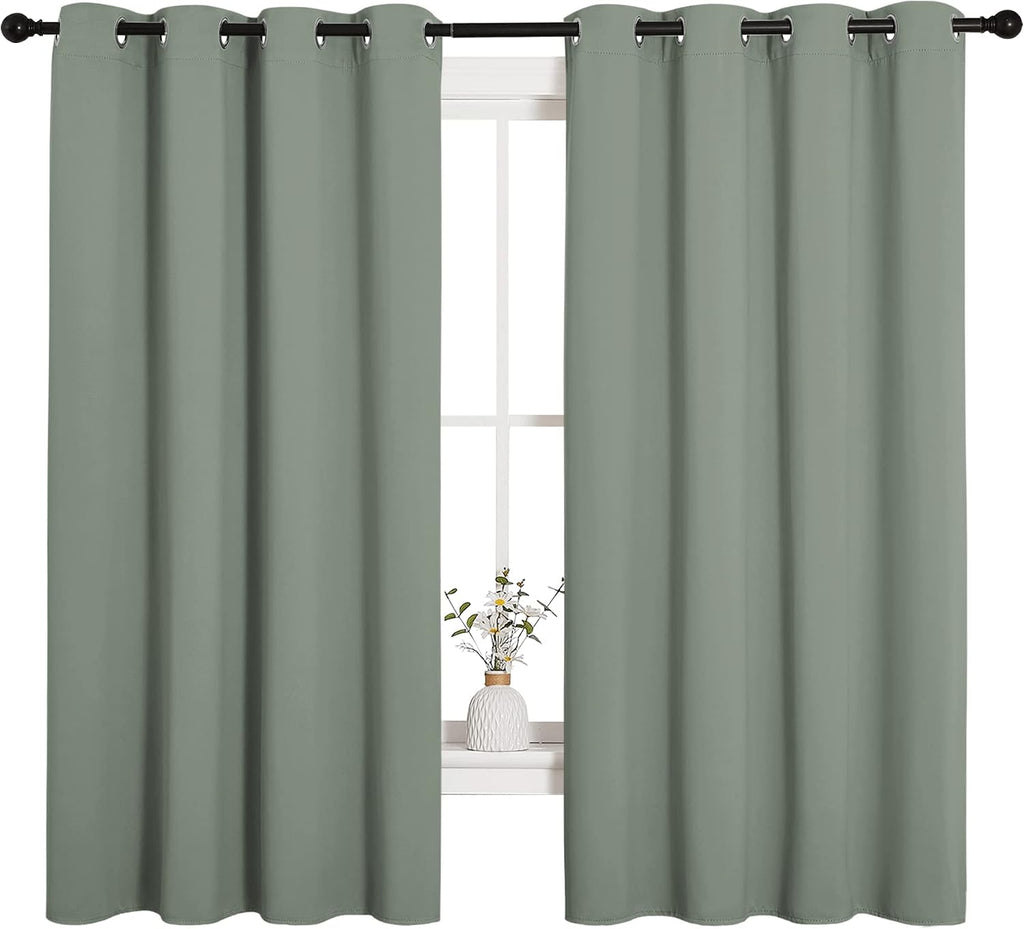 NICETOWN Bedroom Curtain Panels Blackout Draperies, Thermal Insulated Solid Grommet Blackout Curtains/Drapes (Greyish Green, 1 Pair, 55…