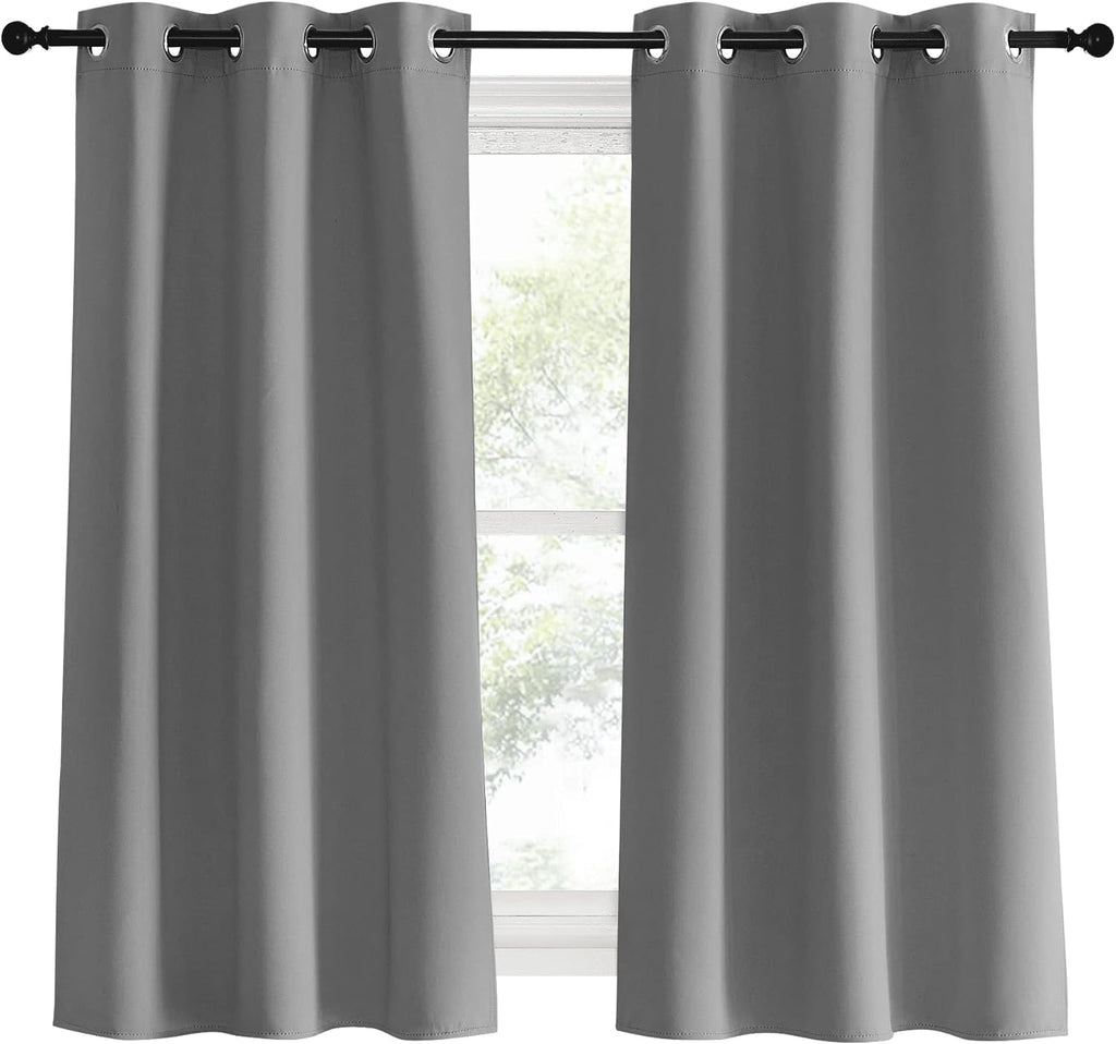 NICETOWN Silver Grey Bedroom Curtains 60 inch Length 2 Panels Set, 34" Wide, Solid Thermal Insulated Grommet Light Blocking Blackout…