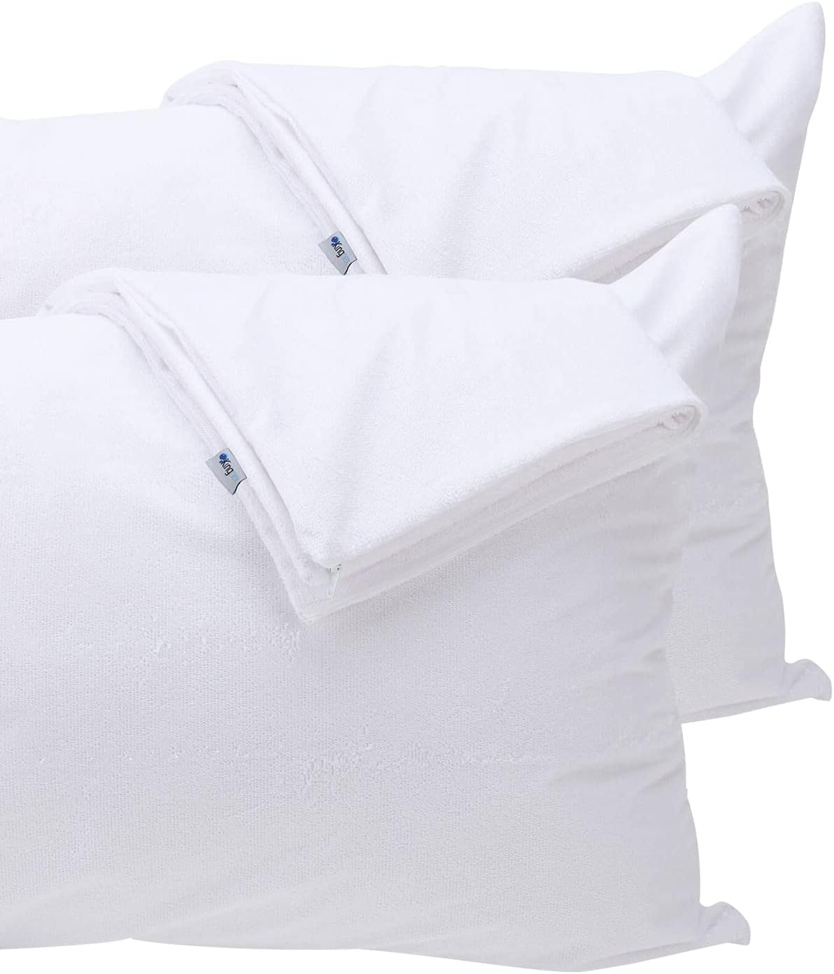 Kingnex 4 Pack Feather Proof Pillow Protectors with Zipper Standard Size - Waterproof - Down Proof - Bamboo Viscose Terry Surface 4 Pack Ba…