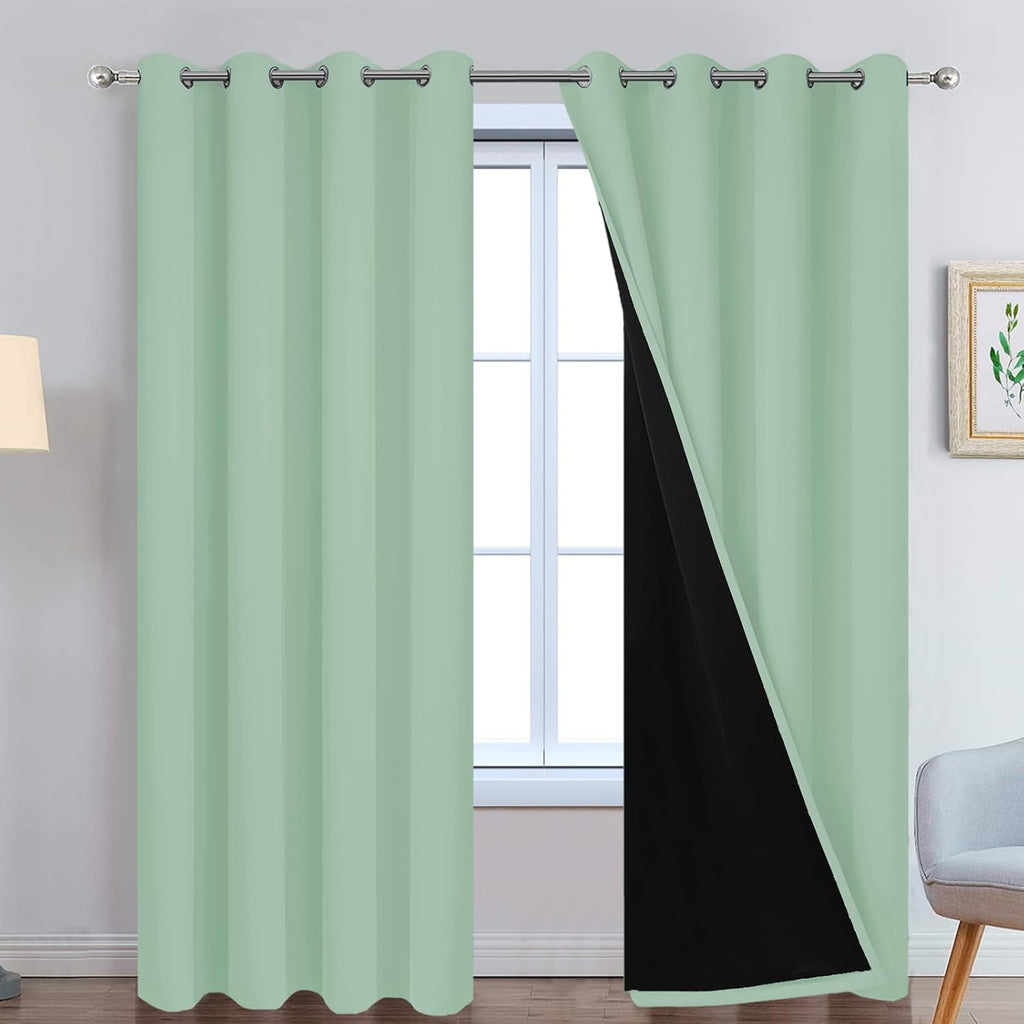 Yakamok Sage 100% Blackout Curtains, Total Blackout Lined Curtain Panels for Bedroom, 2 Thick Layers Grommet Top Thermal Insulated Blackout…