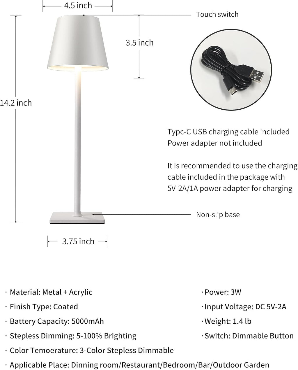KDG 2 Pack Cordless Table Lamp, Portable LED Desk Lamp, 5000mAh Battery Operated, 3 Color Stepless Dimming Up, for…