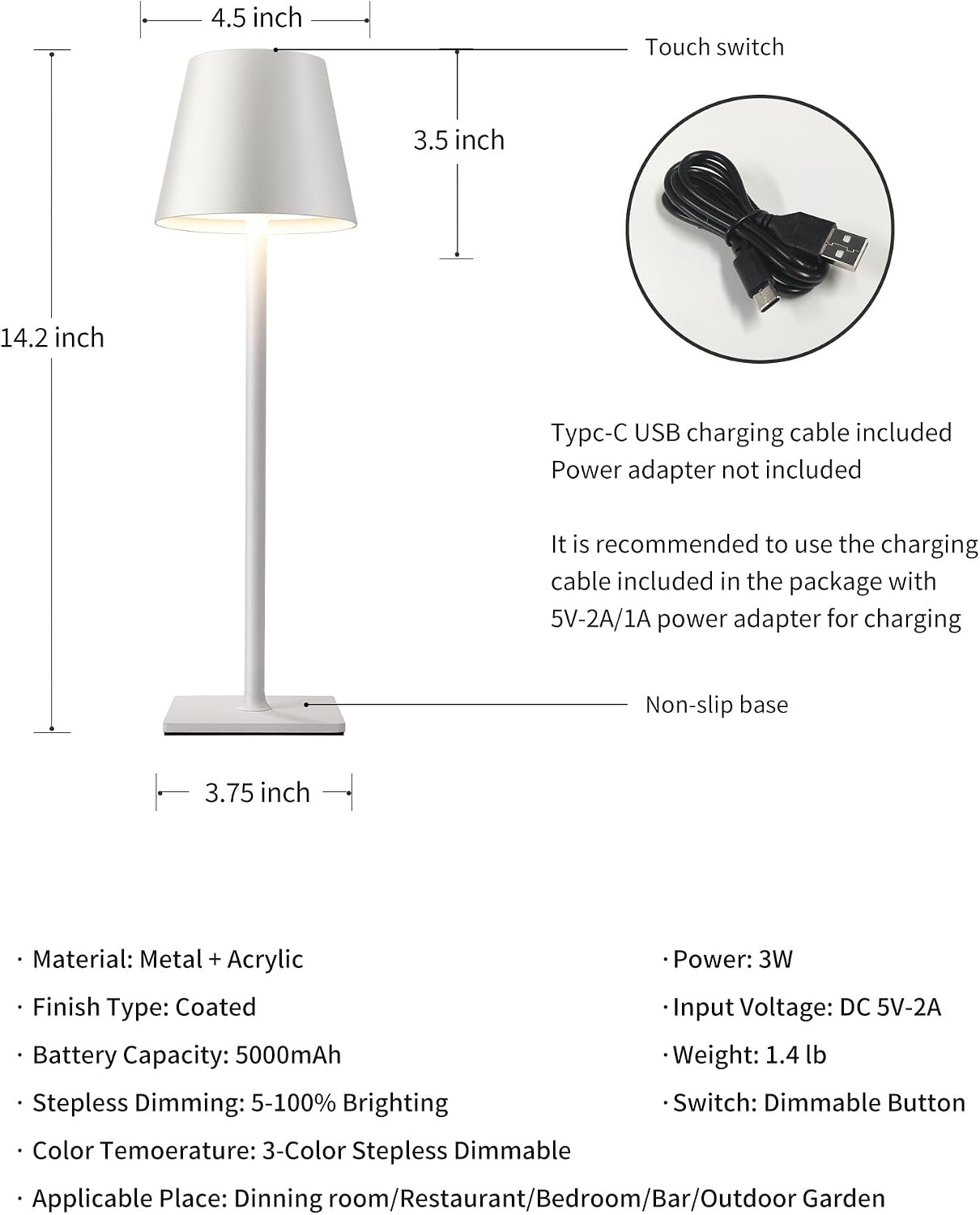 KDG 2 Pack Cordless Table Lamp, Portable LED Desk Lamp, 5000mAh Battery Operated, 3 Color Stepless Dimming Up, for…