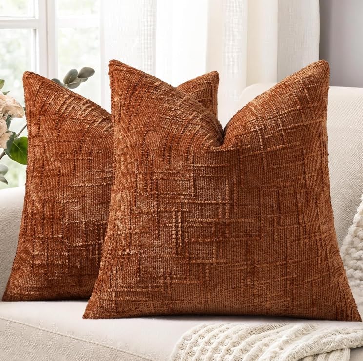 decorUhome Rust Chenille Throw Pillow Covers 18x18 Set of 2 Textured Soft Cozy Slubby Couch Pillow Covers Modern Farmhouse Boho Decorative…