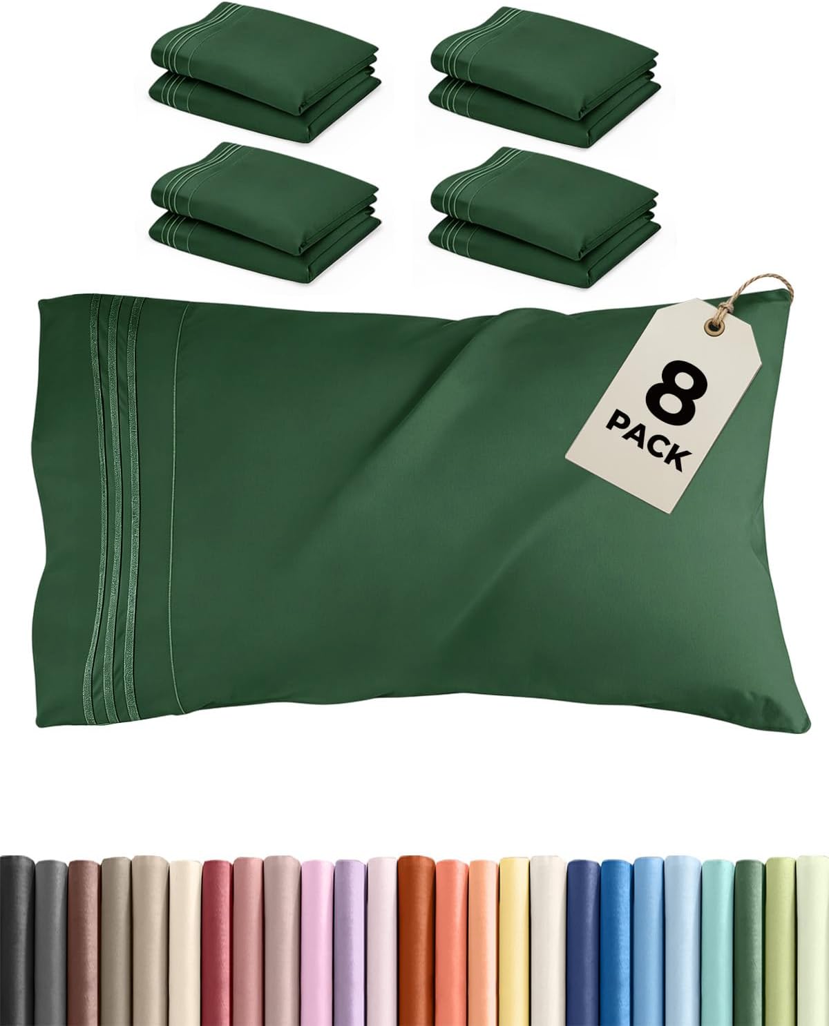 Queen Pillow Cases Set of 8 - Ultra Soft Hotel Quality Pillowcase Covers - Comfy & Wrinkle Free - Shrink & Fade Resistant - Machine…