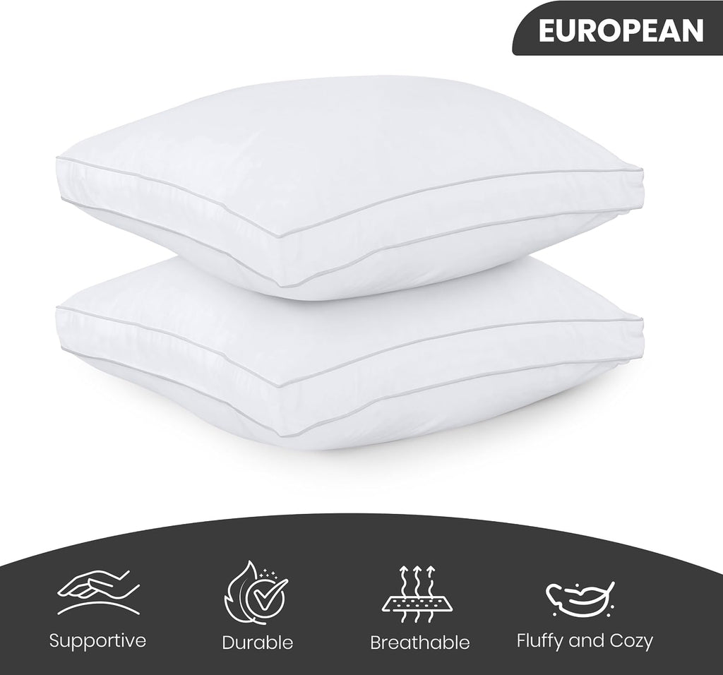 Utopiabedding Utopia Bedding Bed Pillows for Sleeping Euro Pillows (White), Set of 2, Soft & Fluffy Pillow with Down Alternative Filling, C…