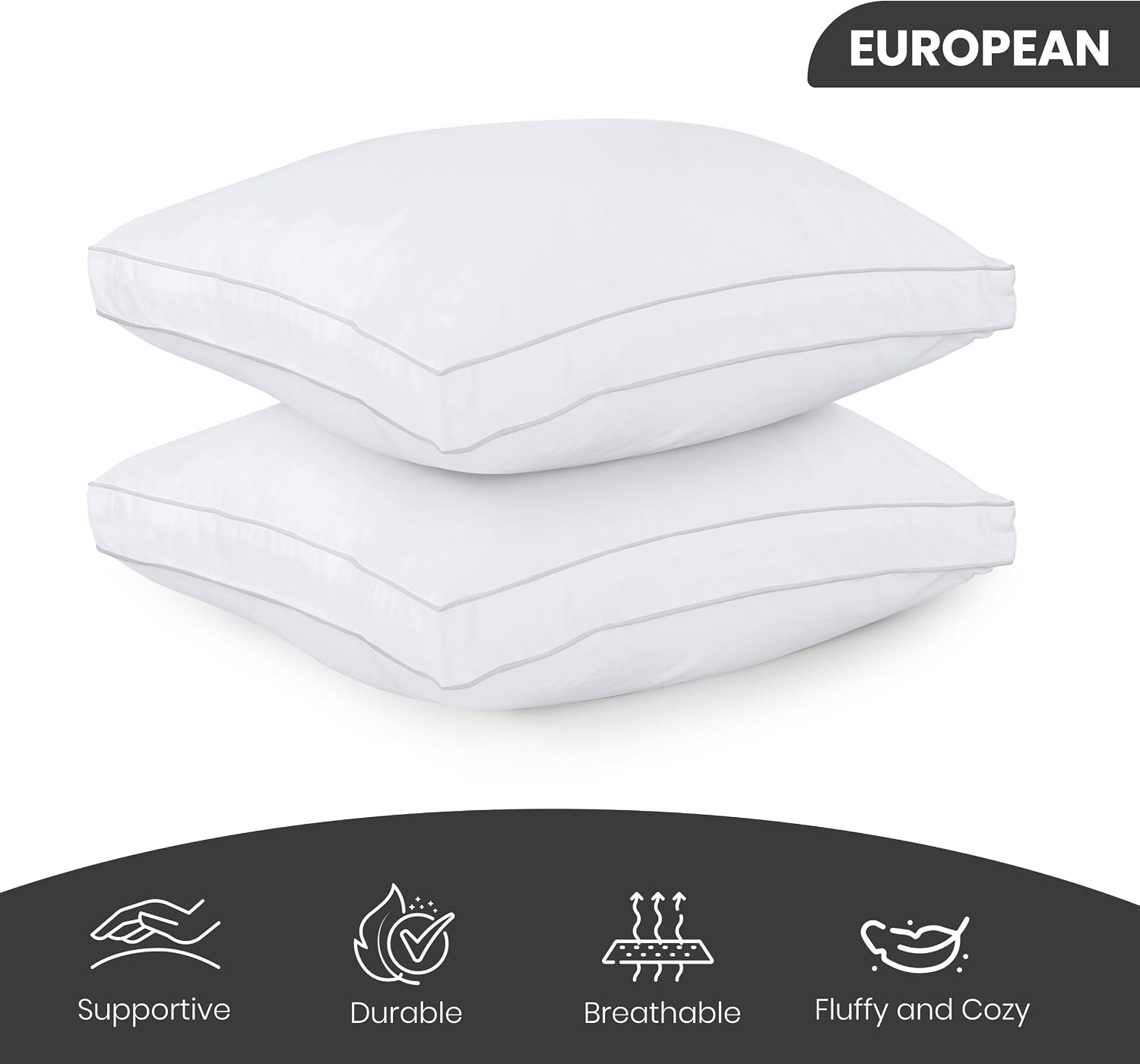 Utopiabedding Utopia Bedding Bed Pillows for Sleeping Euro Pillows (White), Set of 2, Soft & Fluffy Pillow with Down Alternative Filling, C…