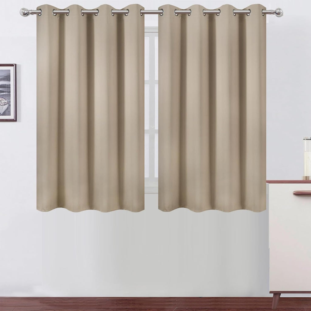 Lemomo Khaki Thermal Blackout Curtains/52 x 45 Inch/Set of 2 Panels Room Darkening Curtains 45 Inch silver