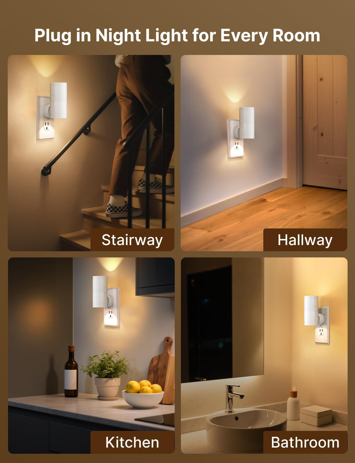 Likelgn Night Light Plug into Wall, 4 Pack Dimmable LED Nightlight with Dusk to Dawn Sensor, Soft White Glow, for Hallway, Bathroom…