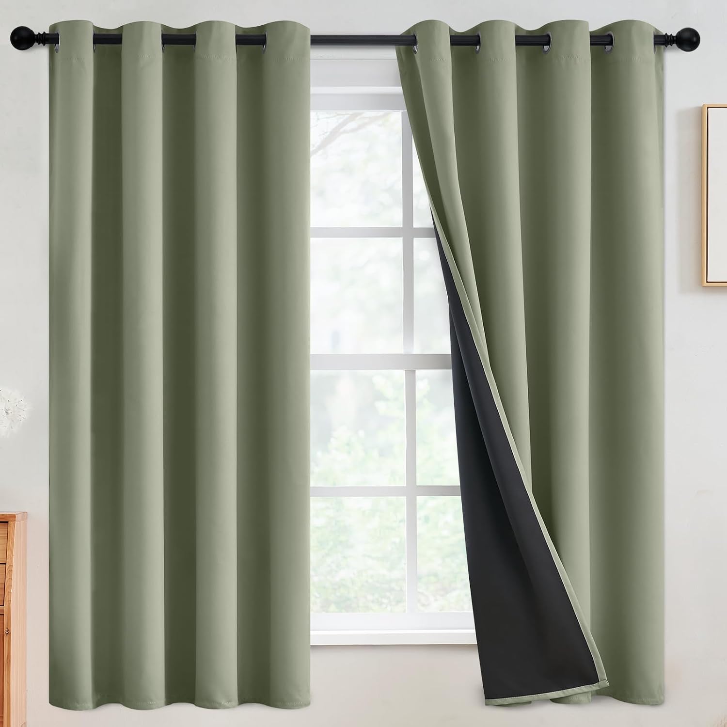 SimpleHome 100% Blackout Curtains for Bedroom, Thermal Insulated Light Sage Grommet Window Drapes Room Darkening Curtains for Living Room wi…