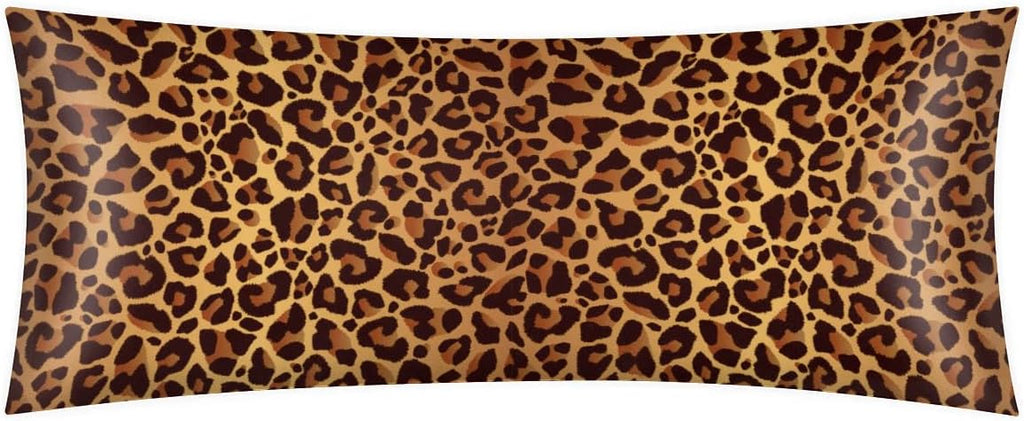 Leopard Design Body Pillow Covers Decorative Soft Bedding Satin Pillowcase with Zipper Closure Cooling Breathable Long Pillow Case-21"x 54"