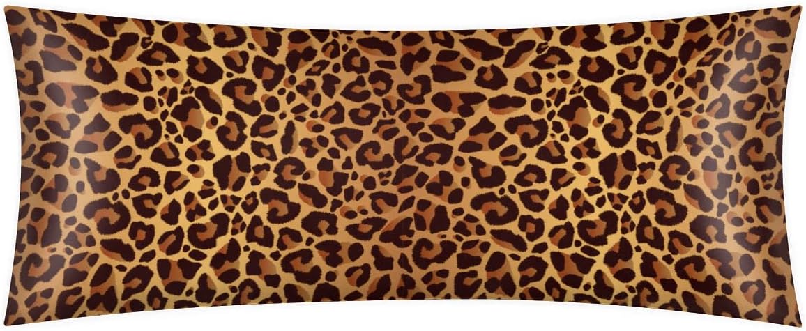 Leopard Design Body Pillow Covers Decorative Soft Bedding Satin Pillowcase with Zipper Closure Cooling Breathable Long Pillow Case-21"x 54"
