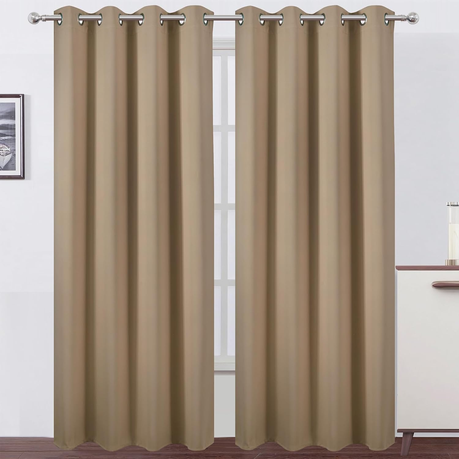 Lemomo Blackout Curtains 52 x 84 inches Long Natural Curtains Set of 2 Panels Thermal Insulated Room Darkening Curtains for Bedroom 84 inch…