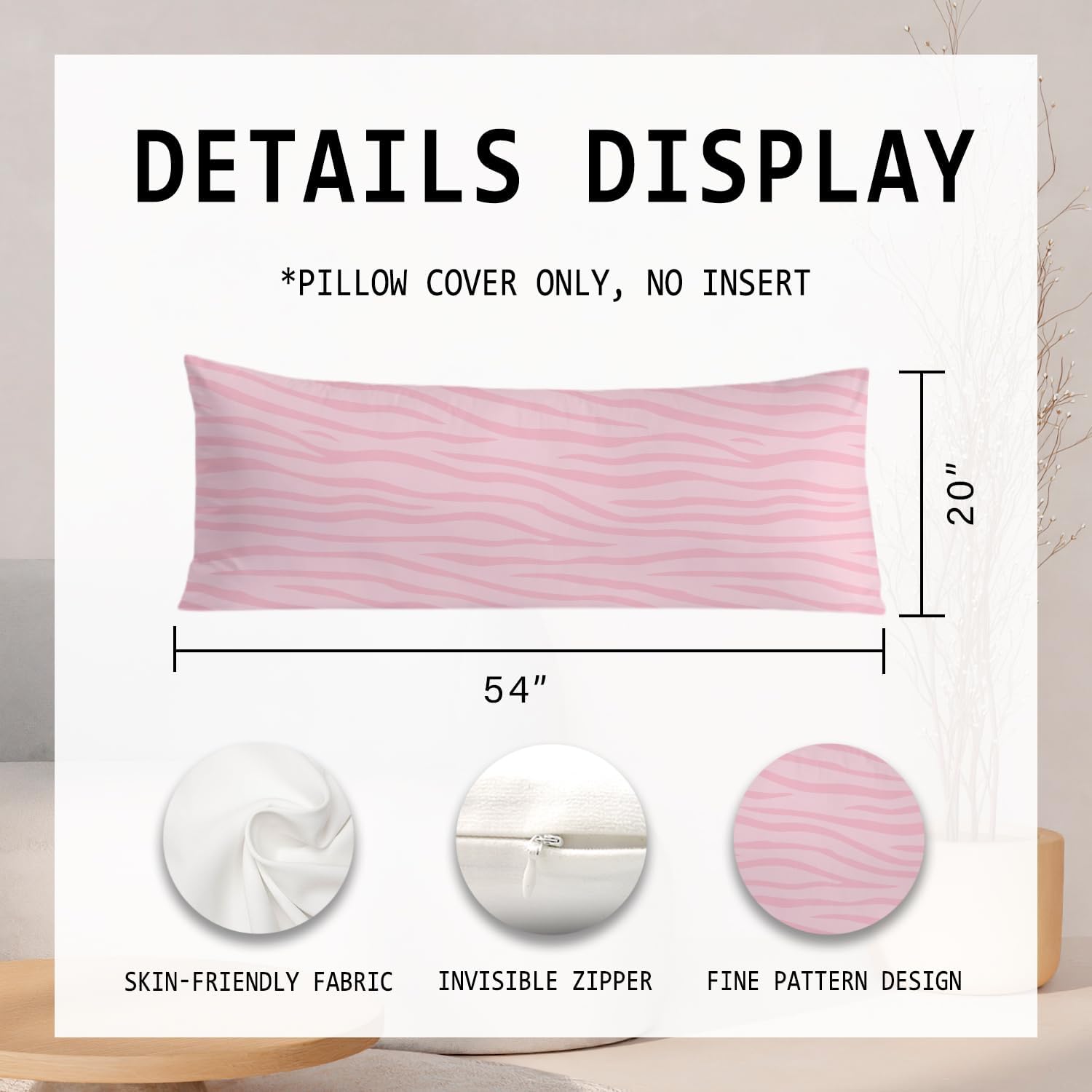 Preppy Pink Zebra Pattern 20x54 Body Pillow Cover, Preppy Room Decor, Girly Y2K Pink Animal Print Aesthetic Decorative Long Body Pillow…
