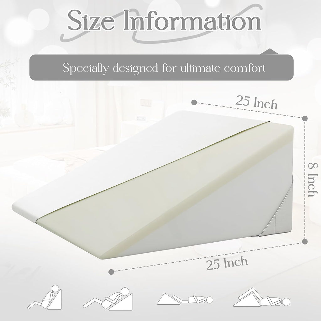 Cotton Wedge Pillow Cover for 24" x 24" x 7.5" Wedge Bed Pillow, Zippered Wedge Pillow Case Protector with Side Pocket, White (Pillow Not…