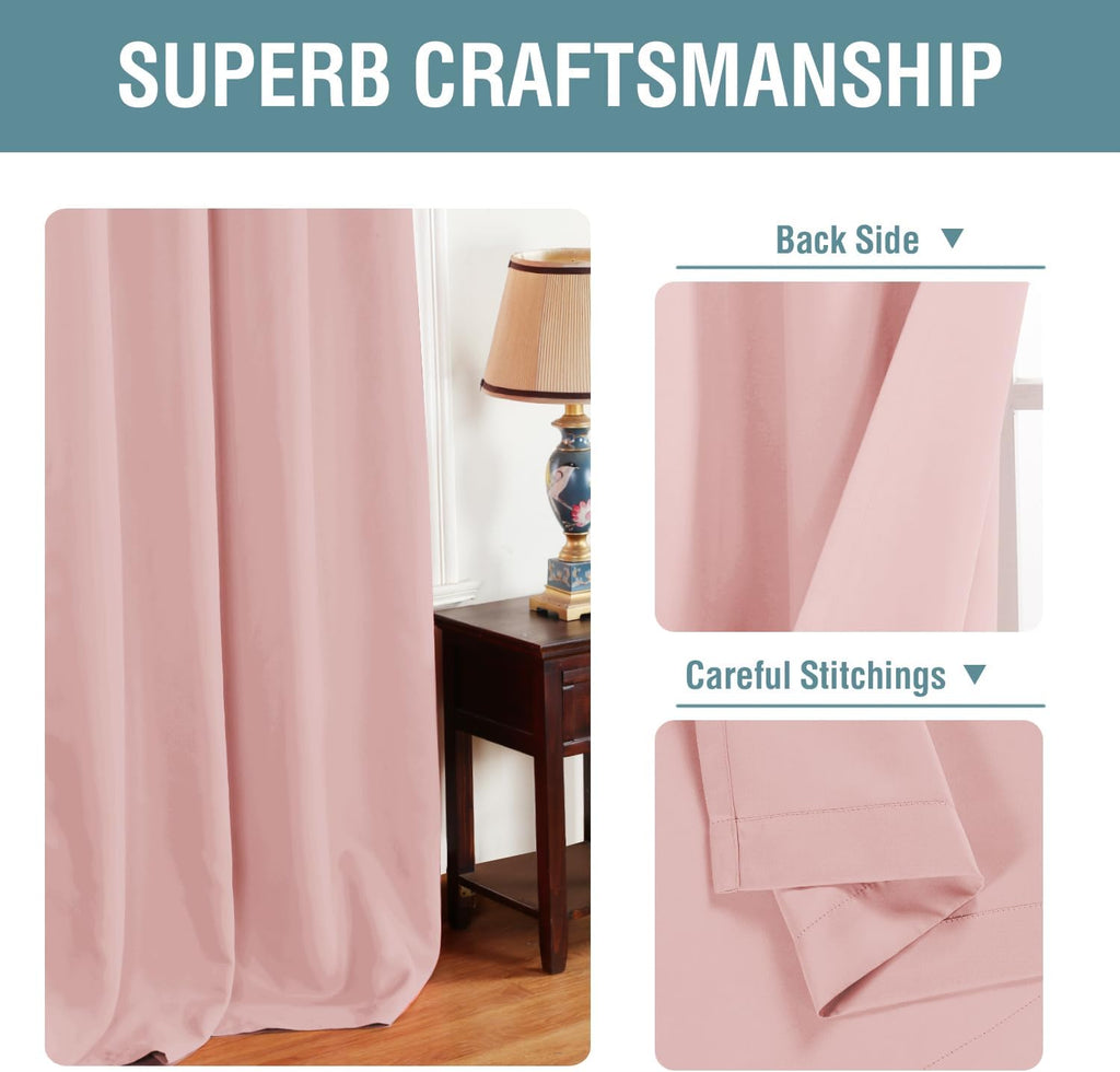 H.VERSAILTEX Pink Blackout Curtain for Living Room Thermal Insulated Window Treatment Curtain 90 inch Length Energy Saving Soli…