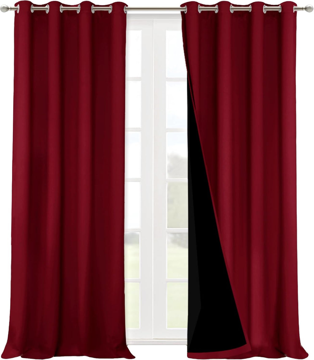 Nicetown Truly Blackout Drapes for Living Room, Heavy-Duty Full Light Shading Curtain Set with Black Liner Backing for Villa/Hall/Dorm Wind…