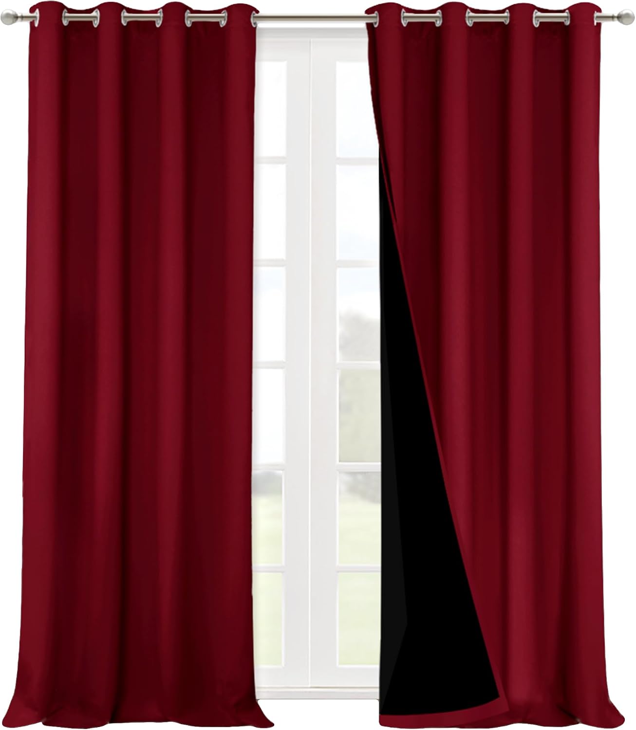 Nicetown Truly Blackout Drapes for Living Room, Heavy-Duty Full Light Shading Curtain Set with Black Liner Backing for Villa/Hall/Dorm Wind…