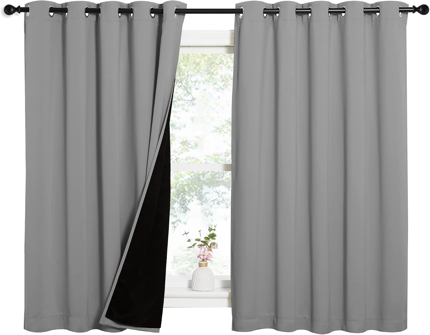 Nicetown 100% Blackout Curtains with Black Liners, Thermal Insulated Full Blackout 2-Layer Lined Drapes, Energy Efficiency Window Draperies…