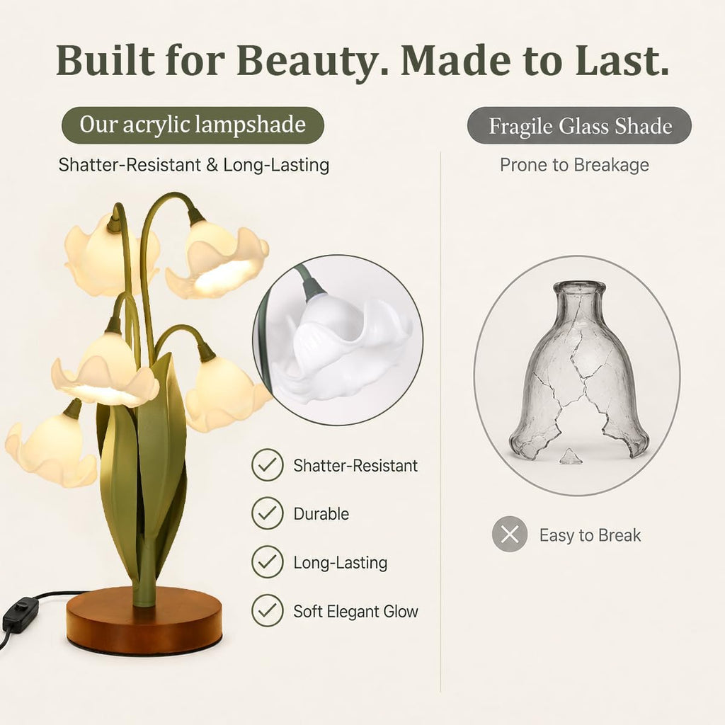 Flower Table Lamp for Bedroom, Cute Reading Light with 5 White Magnolia Flower of The Valley, Desk Lamp Bedside Lamps for Nightstands…