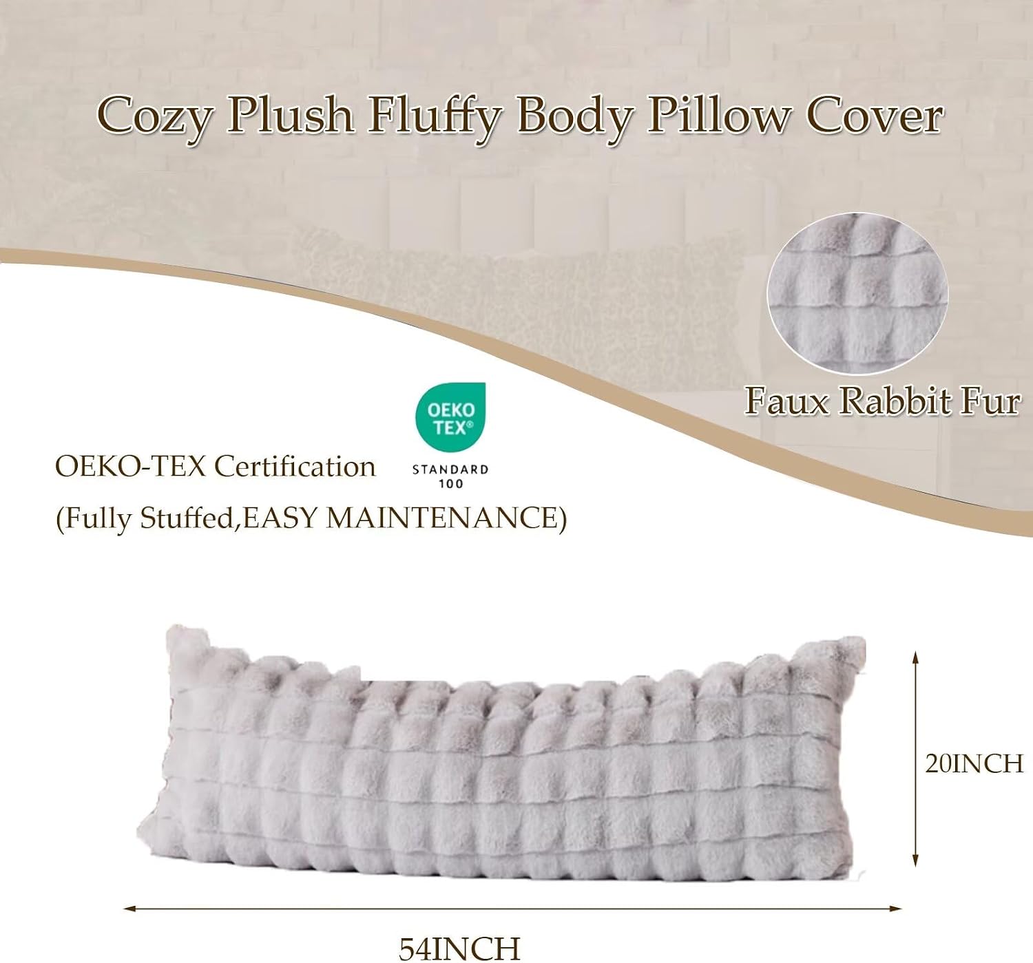 20"x54"Luxury Shaggy Faux Fur Body Pillow Cover, Bubble Fluffy Plush Bed Body Pillowcase with Zipper Closure, Plush Long Pillow Cover for…