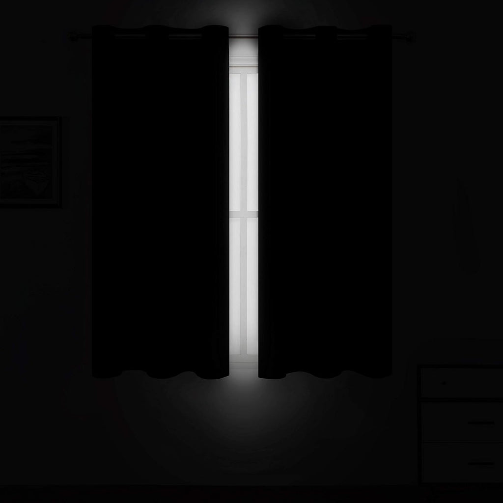 Lemomo Blackout Curtains 42 x 63 inch/Black Curtains Set of 2 Panels/Thermal Insulated Room Darkening Bedroom Curtains 63 inch Black