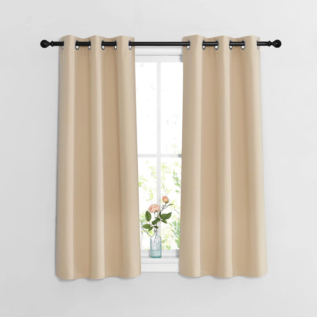Nicetown Bedroom Blackout 48 inch Curtains and Drapes - Window Treatment Thermal Insulated Solid Grommet Room Darkening for Bedroom (Biscot…