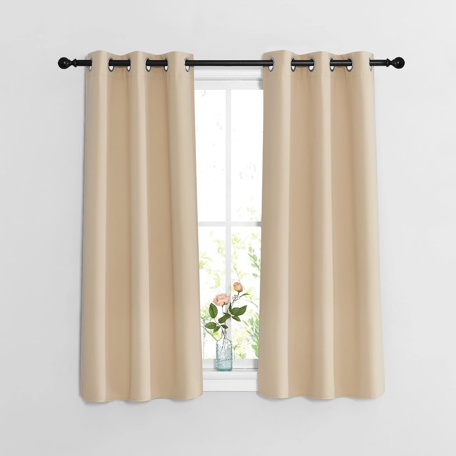 Nicetown Bedroom Blackout 48 inch Curtains and Drapes - Window Treatment Thermal Insulated Solid Grommet Room Darkening for Bedroom (Biscot…