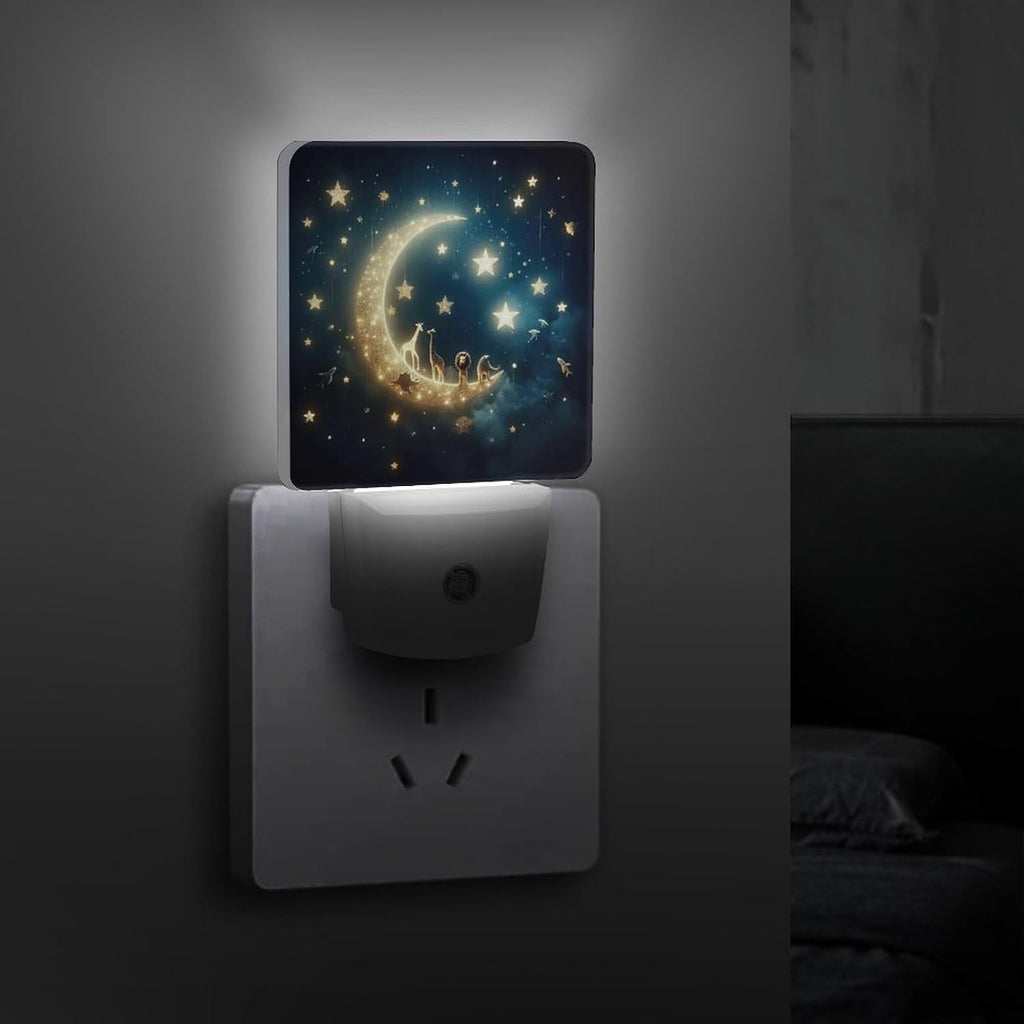 YKJAHSD Moon and Starry Sky Night Light, Plug into Wall Decor Nightlights for Bedroom, Bathroom, Hallway, Kitchen, with Dusk to Dawn…