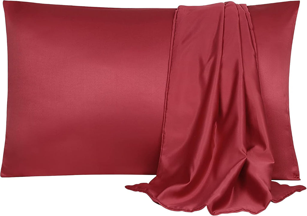 uxcell 2 Pack Silk Satin Pillowcase for Hair and Skin, Cool, Silky, Soft Breathable Pillow Cases King Size 20x36 Inch Sateen Pillowcase Bur…