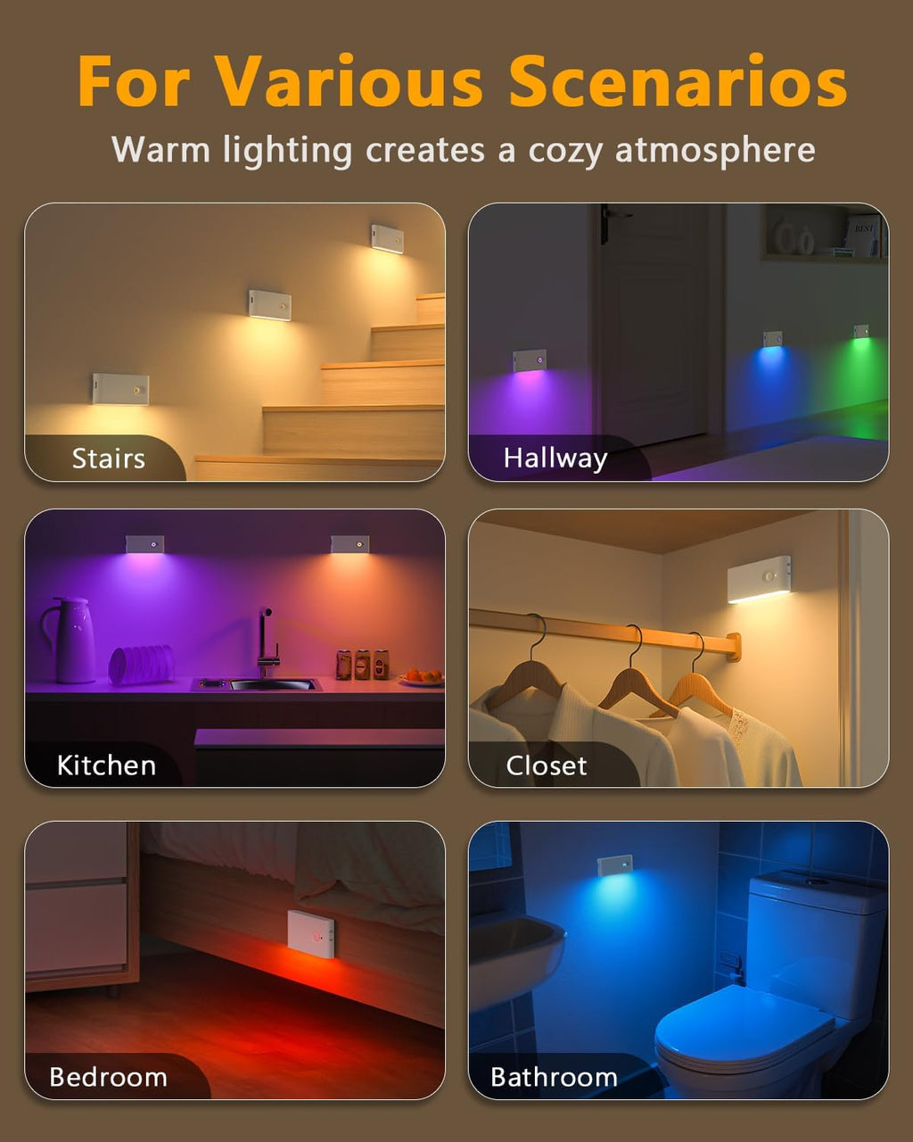 WILLED Motion Sensor Lights Indoor, RGB & Warm White Motion Sensor Night Light, Wireless Color Changing Stair Lights Indoor for Kids'…