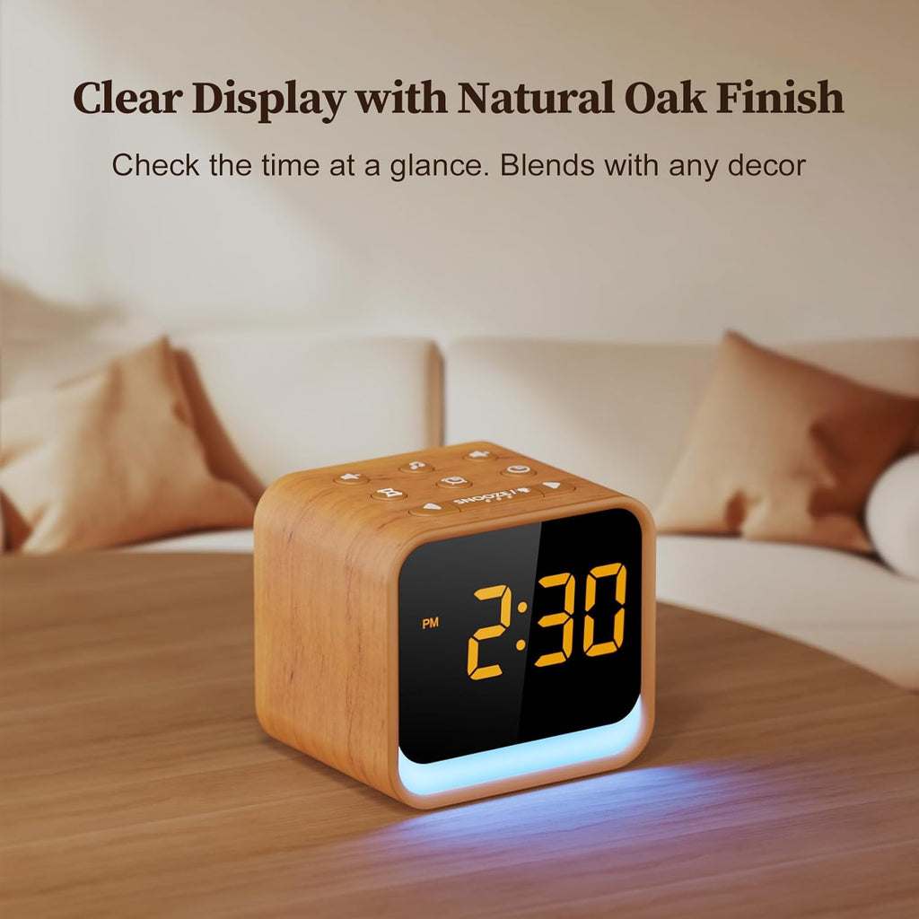 Housbay Wooden Sound Machine Alarm Clock for Bedrooms - Gentle Wake-Up with Birdsong, White Noise for Sleeping, Small Digital Clock for…