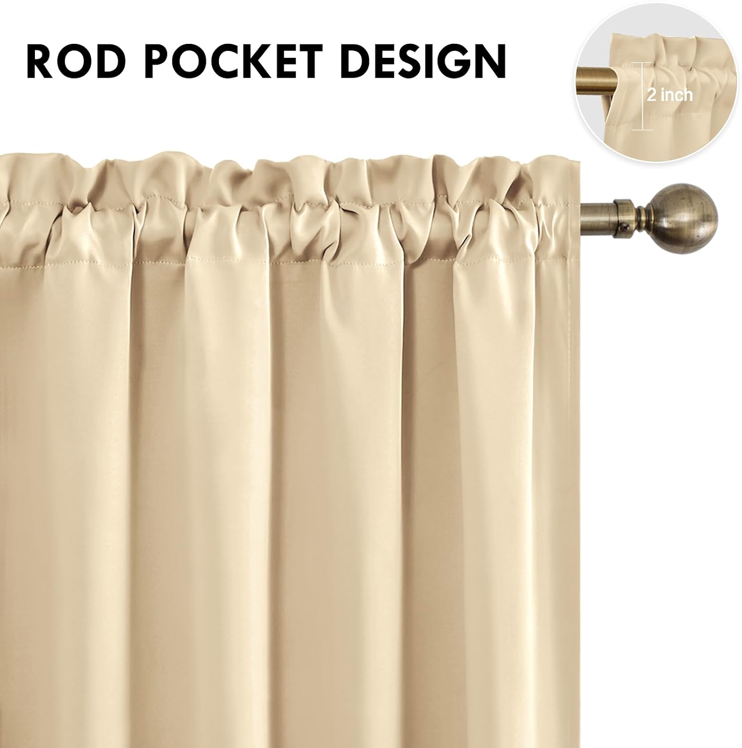 Dwcn Blackout Curtains Room Darkening Thermal Insulated Bedroom Curtains Window Curtain Panels, 52 x 84 inches Long, Set of 2 Beige Rod Poc…