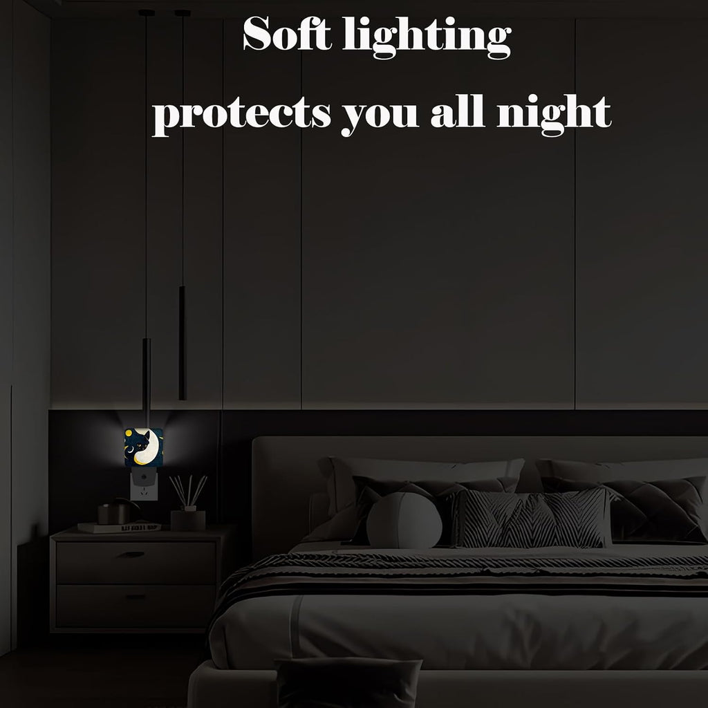 Black Cat Moon Night Light, Plug Into Wall for Boys Girls Bedroom Decorative Square Night Light Lamp 0.5w Sleep Friendly