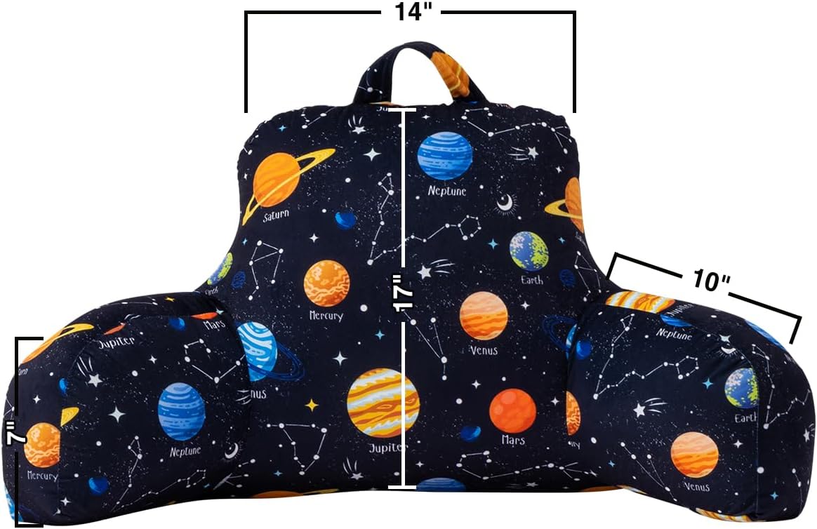 Holawakaka Reading Pillow with Arms, Galaxy Space Print Plush Bed Rest Pillows for Kids Teens Petites Sitting in Bed, Sofa, Chair, Lounge, B…
