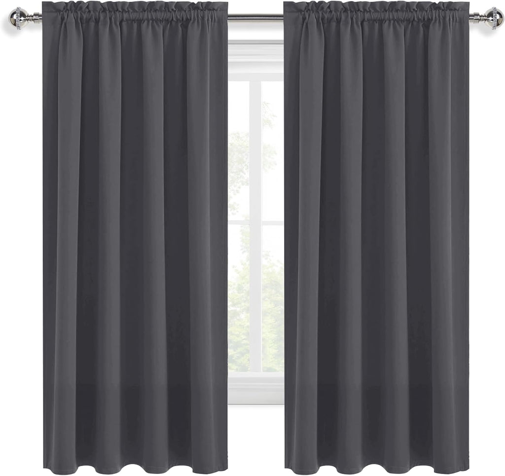 Dwcn Kitchen Blackout Short Curtains for Bedroom 45 Inch Length 2 Panels Set, Solid Thermal Insulated Energy Saving Rod Pocket Window …
