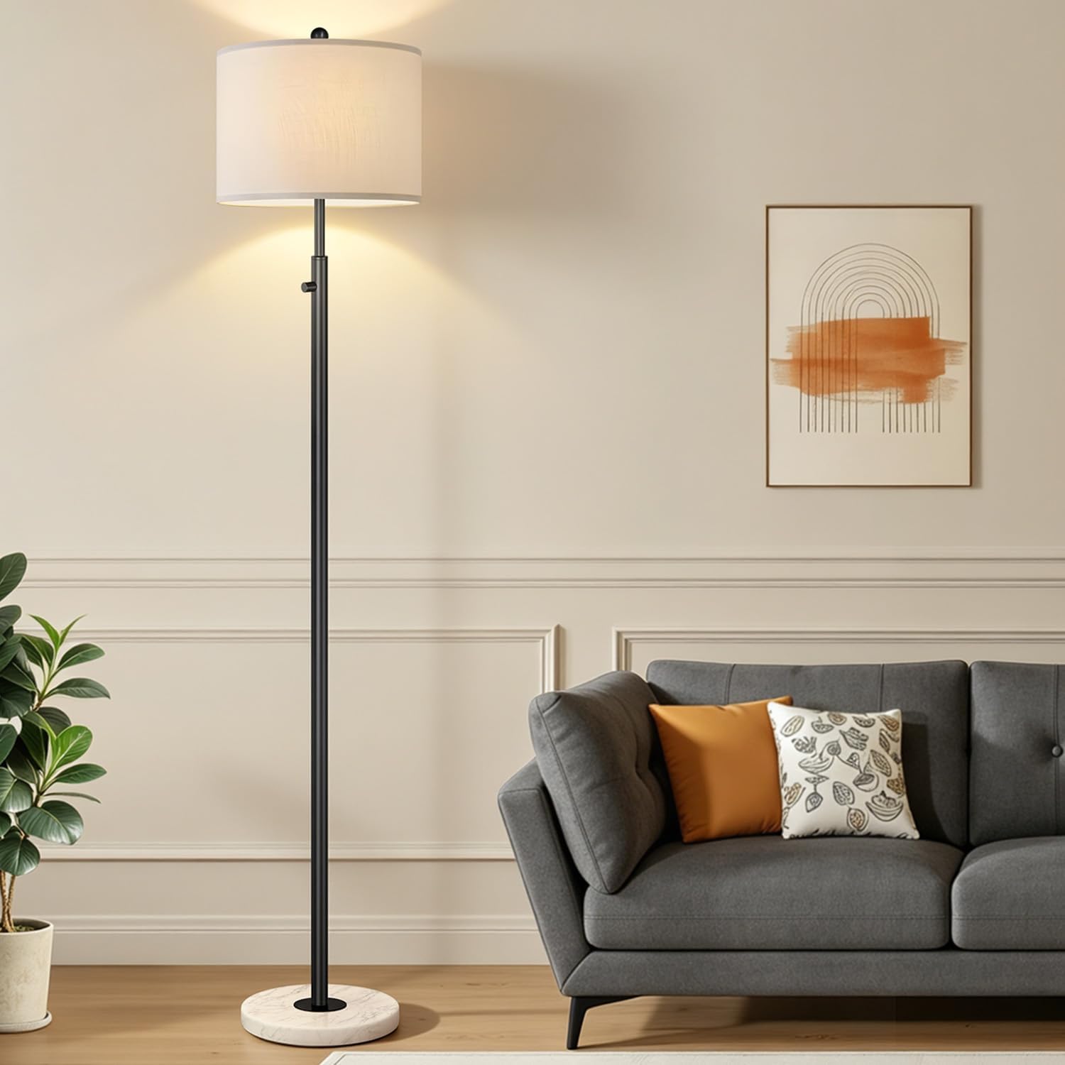 Nintiue Dimmable Floor Lamp for Living Room, 11W LED Bulb Included, Modern Standing Lamp with Marble Base, Tall Pole Light with White…