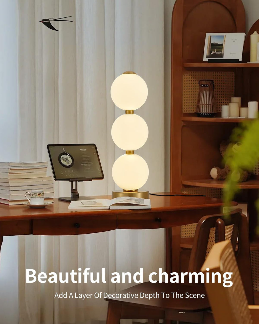 LED Table Lamp, 3 Color Temperature & Stepless Dimmable Modern 3-Ball Acrylic Plug-in Decorative Desk Nightstand Lamp, Bedside Light with…
