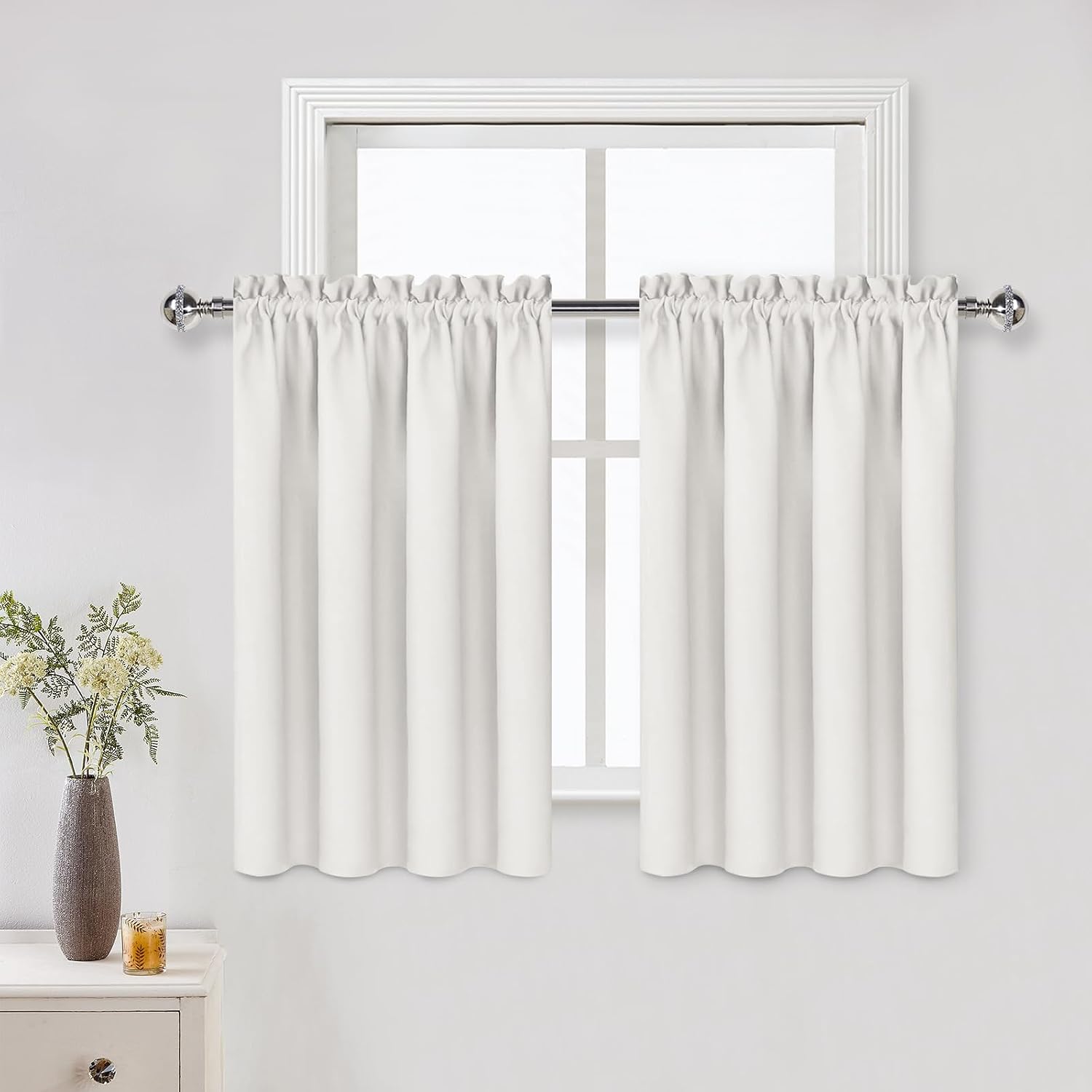 DWCN Short Ivory Blackout Curtains for Small Window, Thermal Insulated Energy Saving Room Darkening Curtains for Kitchen/Bedroom (W42 x…