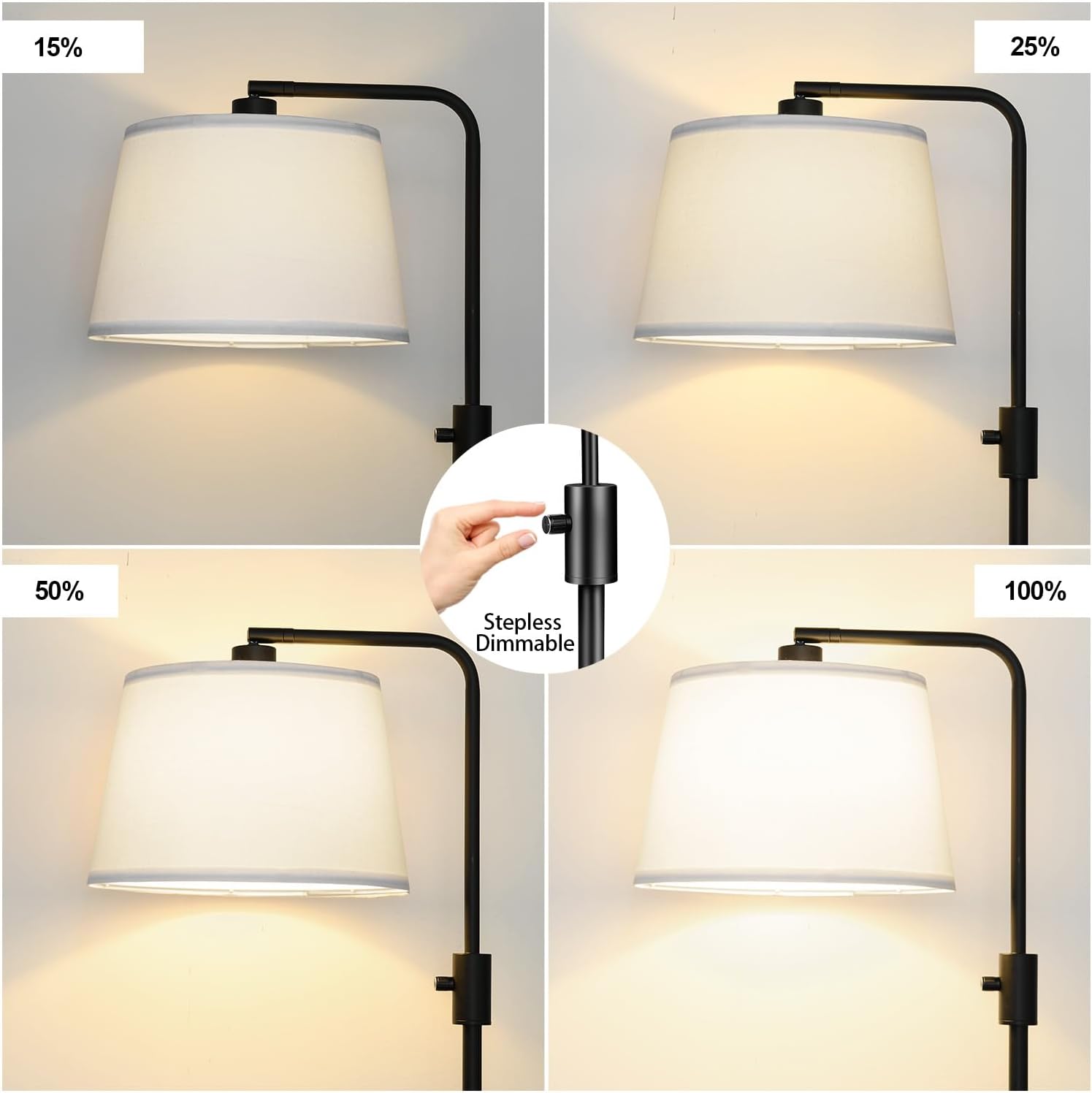 Upgraded】 Dimmable Floor Lamp, 1000 Lumens LED Edison Bulb Included, Arc Black Floor Lamps for Living Room Modern Standing Lamp with…
