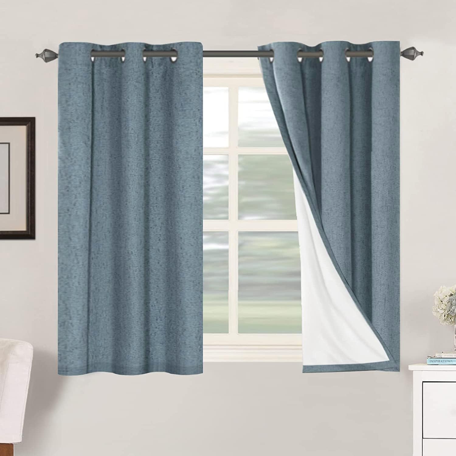 H.VERSAILTEX Primitive Linen Curtains 100% Blackout Curtain Drapes Burlap Curtains with White Thermal Insulated Liner, Grommet Top Drapes…