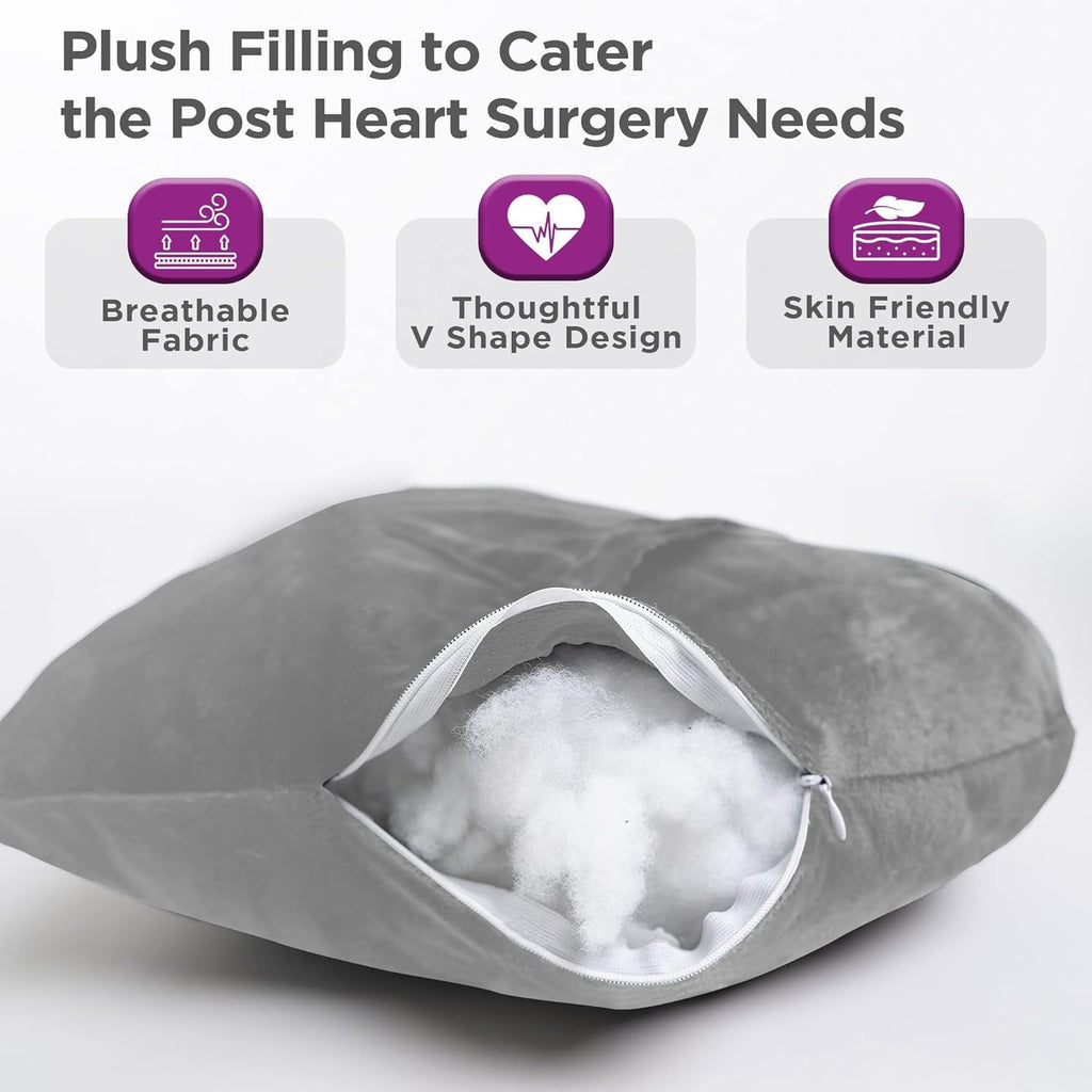 Zomaple Open Heart Surgery Pillow + 2 Gel Pack, Grey – Eases Chest Pressure for Calmer Rides & Rest – Hot/Cold Comfort, Torso Support…